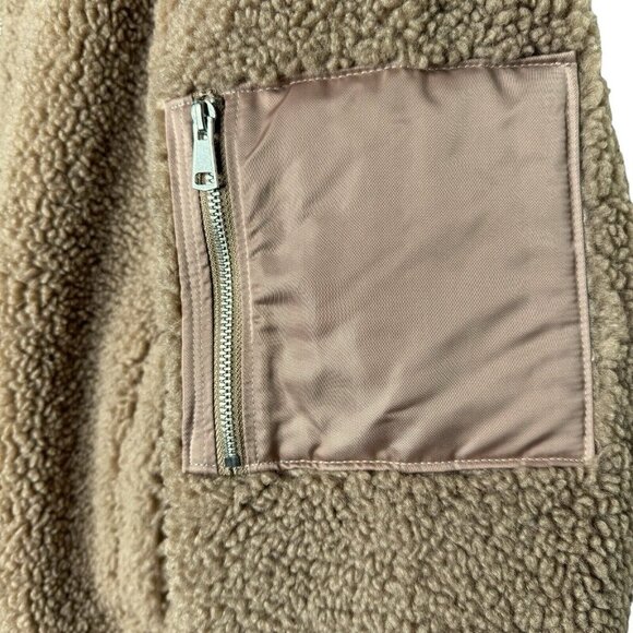 ABERCROMBIE & FITCH Womens Camel Tan Sherpa Bomber Jacket Velvet Lining Size M - Picture 6 of 6